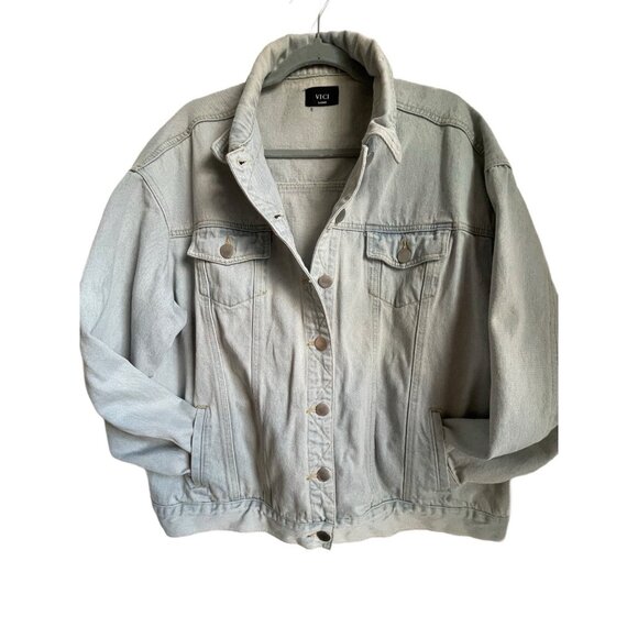 Vici Jackets & Blazers - VICI Light Wash Denim Jacket Women’s Casual Button Front Distressed Jean Coat